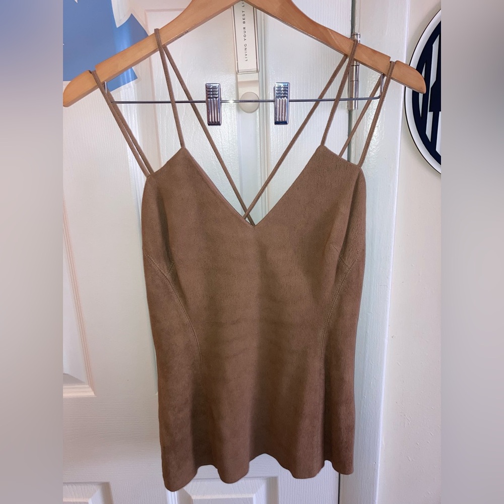 Bailey 44 Brown Suede-Look Strappy V-Neck Cami